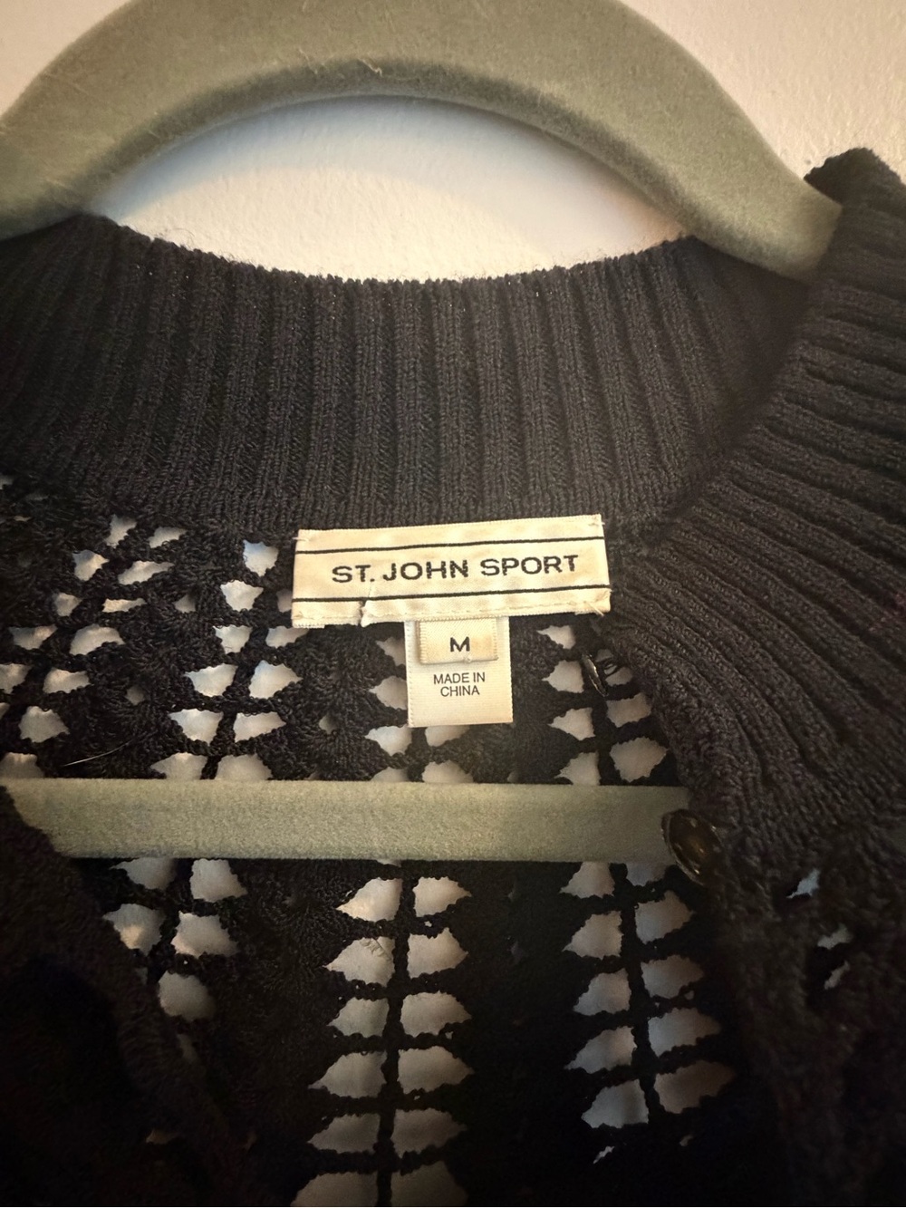 St. John Short-Sleeve Knit Top with Crochet Yoke - Picture 2 of 3